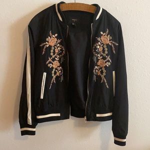NWOT black and soft pink embroidered bomber